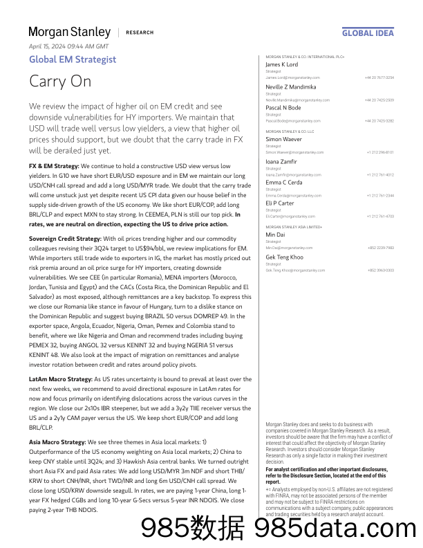 Morgan Stanley Fixed-Global EM Strategist Carry On-107594877