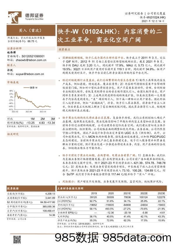 20220120-【短视频】快手-W（1024.HK）：内容消费的二次工业革命，商业化空间广阔-德邦证券-20211214