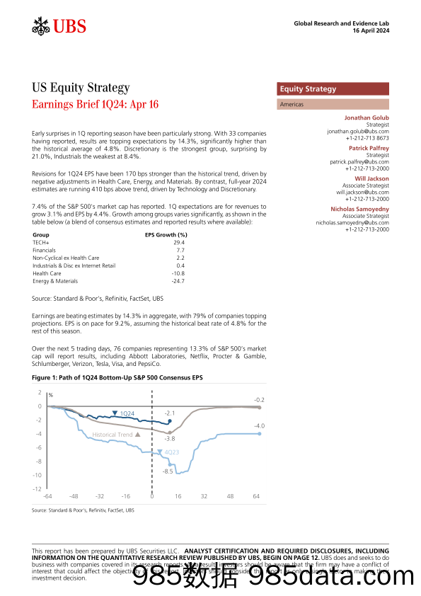 UBS Equities-US Equity Strategy _Earnings Brief 1Q24 Apr 16_ Golub-107645059插图