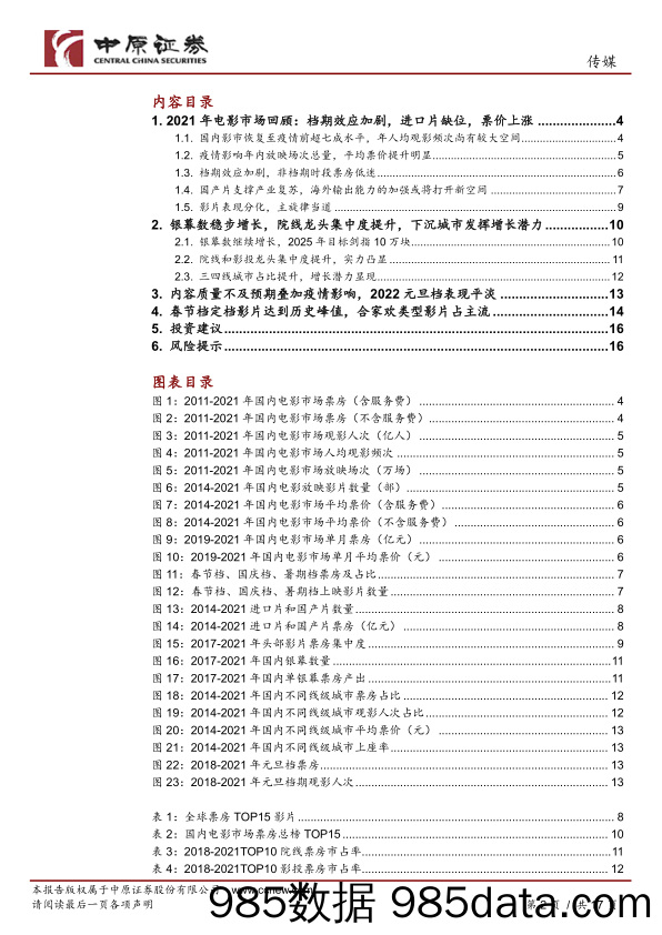 【综艺影视市场研报】传媒行业专题研究：2021电影市场有序恢复，疫情常态化下有望重回增长-20220107-中原证券插图1