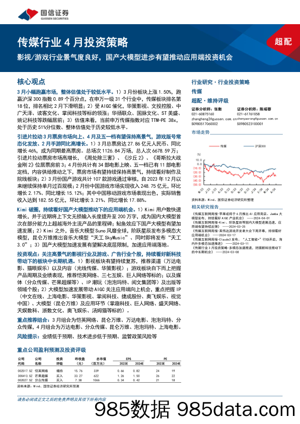 【游戏手游市场报告】传媒行业4月投资策略：影视游戏行业景气度良好，国产大模型进步有望推动应用端投资机会-240403-国信证券