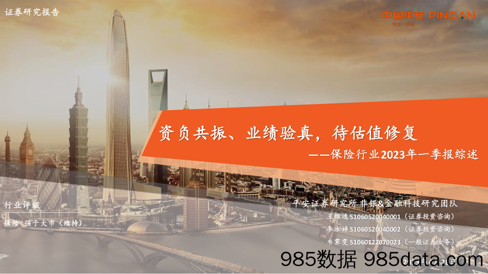 保险行业2023年一季报综述：资负共振、业绩验真，待估值修复-20230428-平安证券