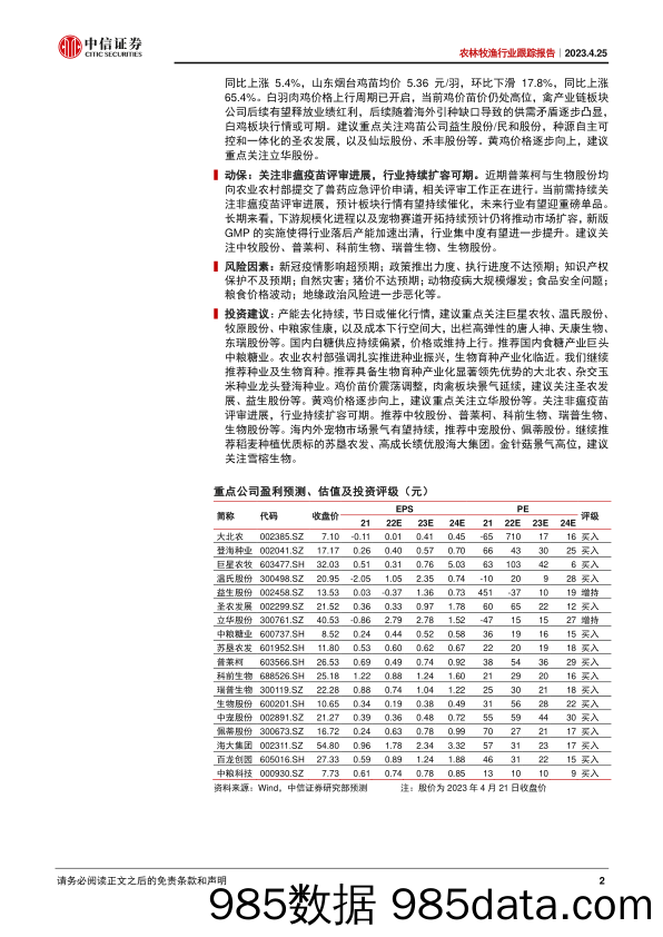 农林牧渔行业跟踪报告：猪价低位运行，食糖景气价格上行-20230425-中信证券插图1