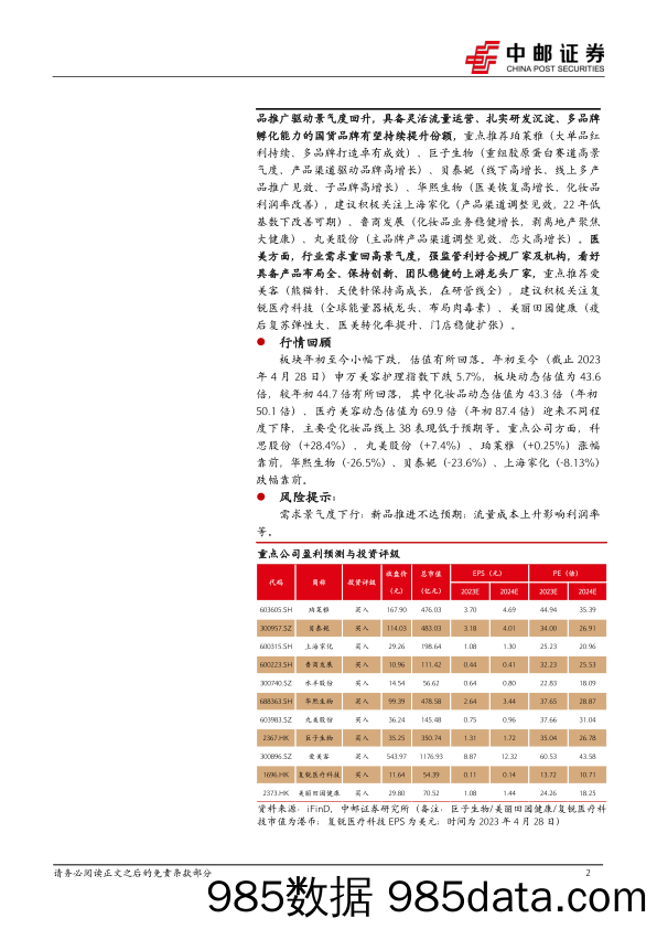 美护行业22年&23Q1财报总结：龙头逆境彰显韧性，期待Q2行业加速-20230502-中邮证券插图1