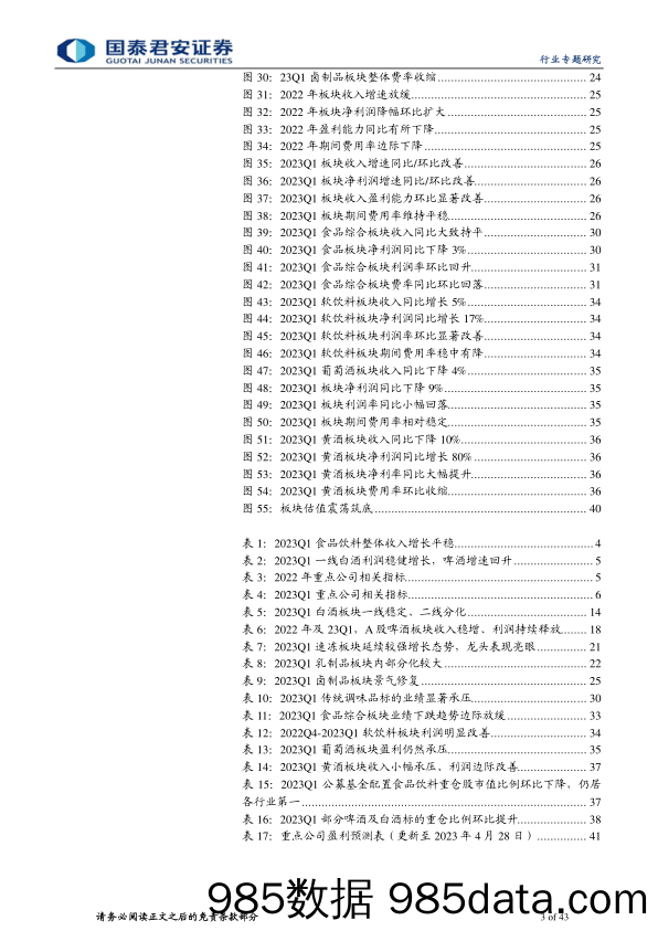 食品饮料行业板块2022年报&2023一季报总结：板块复苏，啤酒强韧-20230501-国泰君安插图2