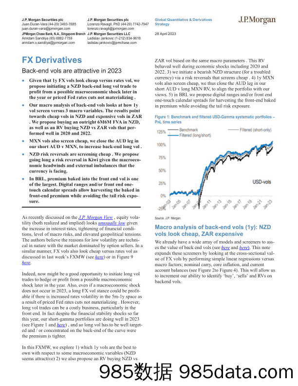 JPMorgan-FX Derivatives  Back-end vols are attractive in 2023