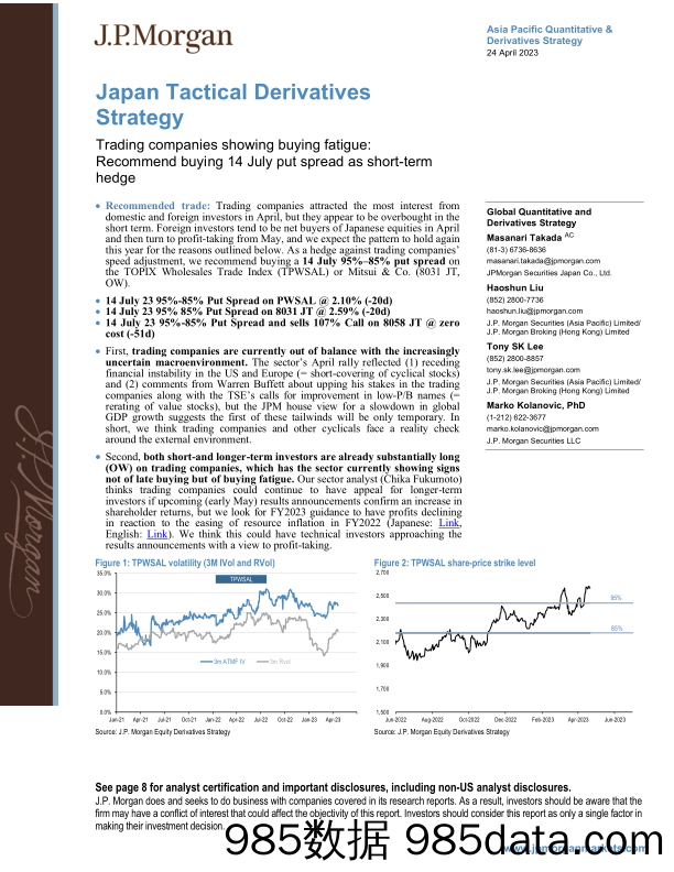 JPMorgan-Japan Tactical Derivatives Strategy  Trading companies show