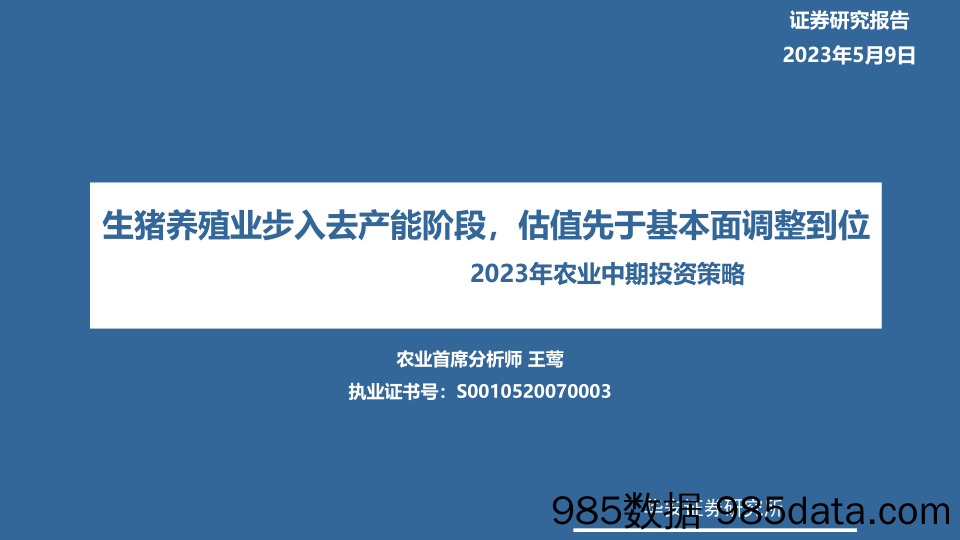 2023年农业中期投资策略：生猪养殖业步入去产能阶段，估值先于基本面调整到位-20230509-华安证券