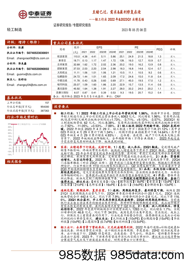 轻工行业2022年&2023Q1业绩总结：至暗已过，需求&盈利修复在途-20230508-中泰证券插图