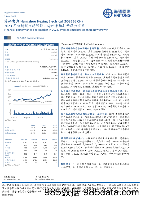 海兴电力-603556.SH-2023年业绩超市场预期，海外市场打开成长空间-20240428-海通国际