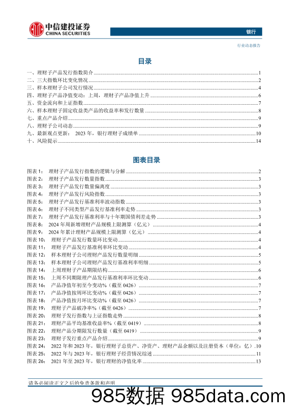 银行业理财子产品发行指数周报第155期：农银招银光大发混合类，23年银行理财子成绩单-240428-中信建投插图2