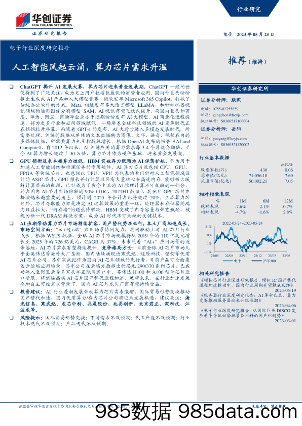 电子行业深度研究报告：人工智能风起云涌，算力芯片需求升温-20230525-华创证券