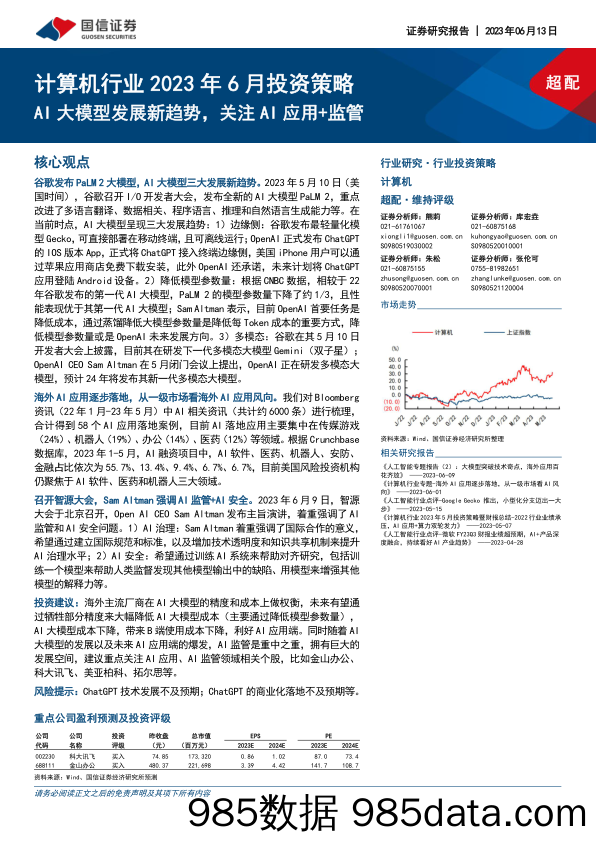 计算机行业2023年6月投资策略：AI大模型发展新趋势，关注AI应用+监管-20230613-国信证券