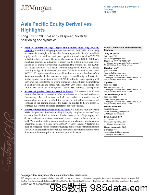 JPMorgan-Asia Pacific Equity Derivatives Highlights  Long KOSPI 200