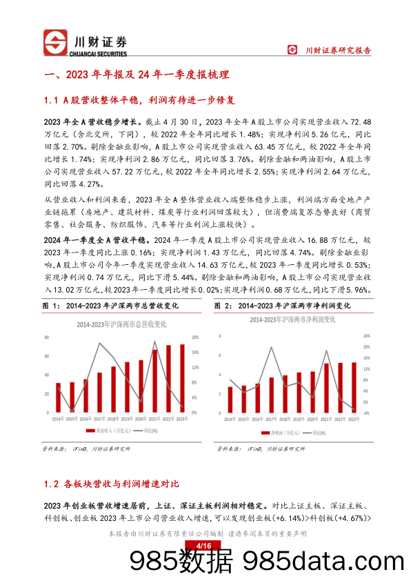 年报与一季报总结：A股业绩整体平稳，利润有待进一步修复-240507-川财证券插图3