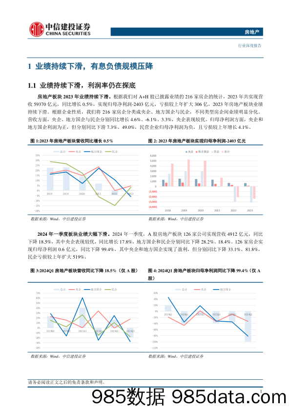 房地产开发行业2023年年报及2024年一季报综述：业绩探底负债压降，央企表现相对较好-240506-中信建投插图3