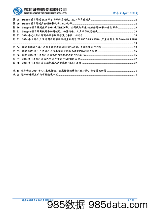 有色金属行业稀土永磁板块2024Q1深度跟踪报告：第一批稀土指标增速下行，需求延续弱复苏-240425-东北证券插图2