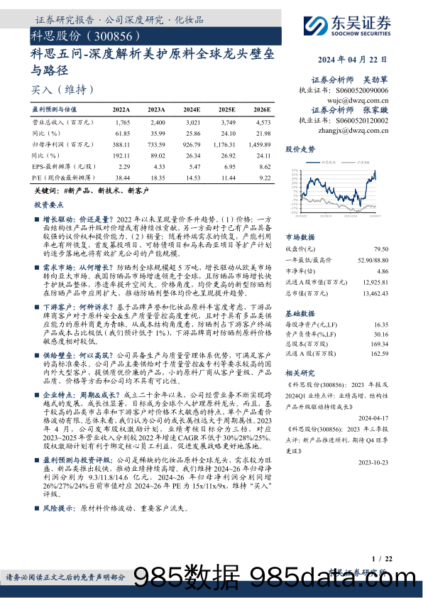 科思股份-300856.SZ-科思五问-深度解析美护原料全球龙头壁垒与路径-20240422-东吴证券