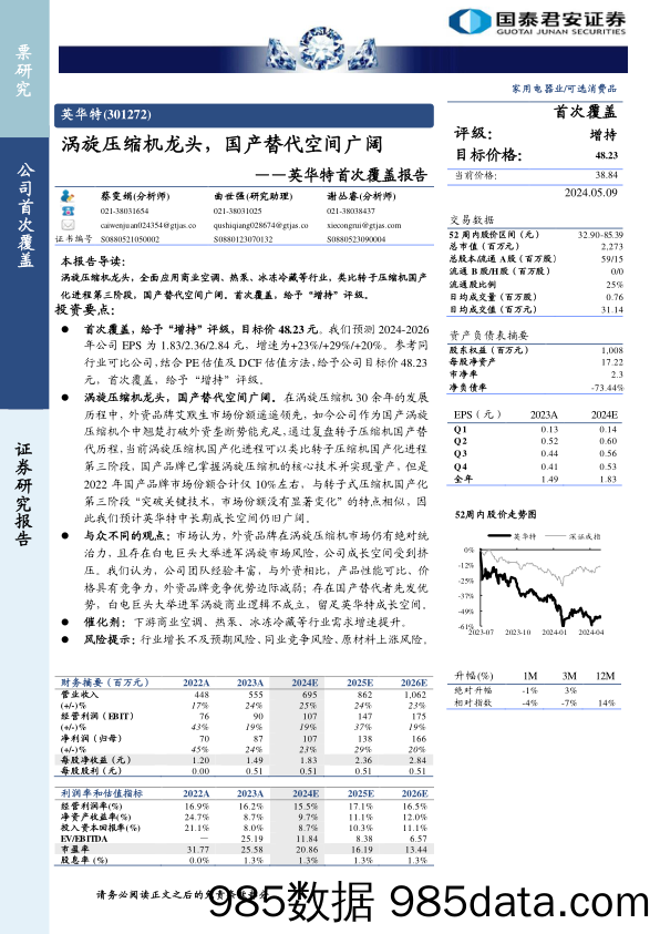 英华特(301272)首次覆盖报告：涡旋压缩机龙头，国产替代空间广阔-240509-国泰君安插图