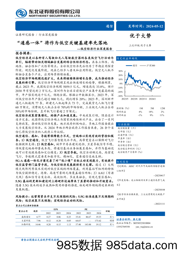 通信行业低空经济行业深度报告：“通感一体”将作为低空关键基建率先落地-240512-东北证券