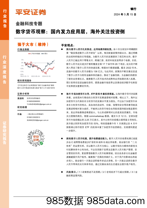 银行业金融科技专题-数字货币观察：国内发力应用层，海外关注投资侧-240515-平安证券