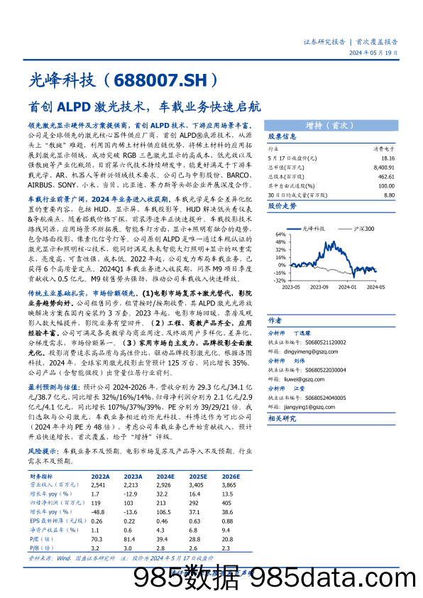 光峰科技-688007.SH-首创ALPD激光技术，车载业务快速启航-20240519-国盛证券