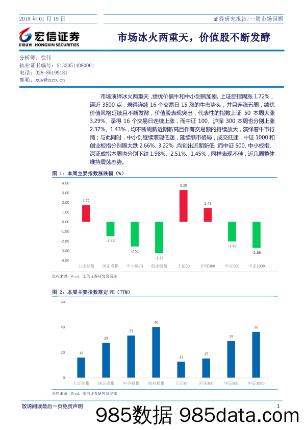 一周市场回顾：市场冰火两重天，价值股不断发酵_宏信证券