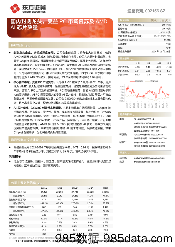 通富微电(002156)国内封测龙头，受益PC市场复苏及AMD+AI芯片放量-240522-东方证券插图