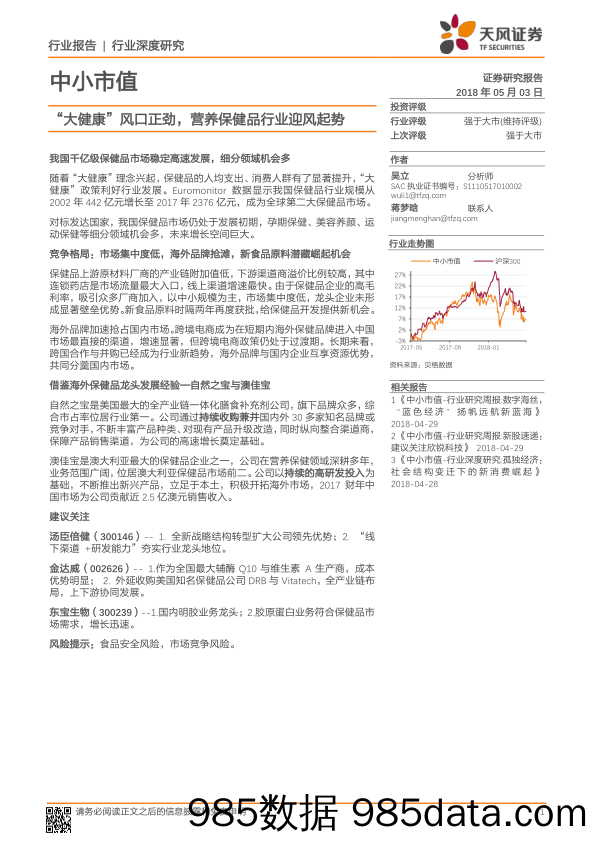 中小市值：“大健康”风口正劲，营养保健品行业迎风起势_天风证券