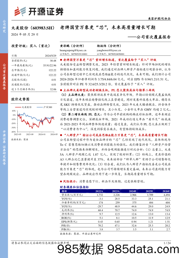 丸美股份(603983)公司首次覆盖报告：老牌国货万象更“芯”，未来高质量增长可期-240529-开源证券