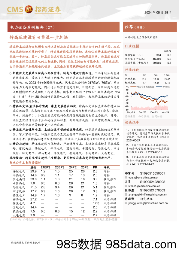 电力设备行业系列报告(27)：特高压建设有可能进一步加快-240529-招商证券