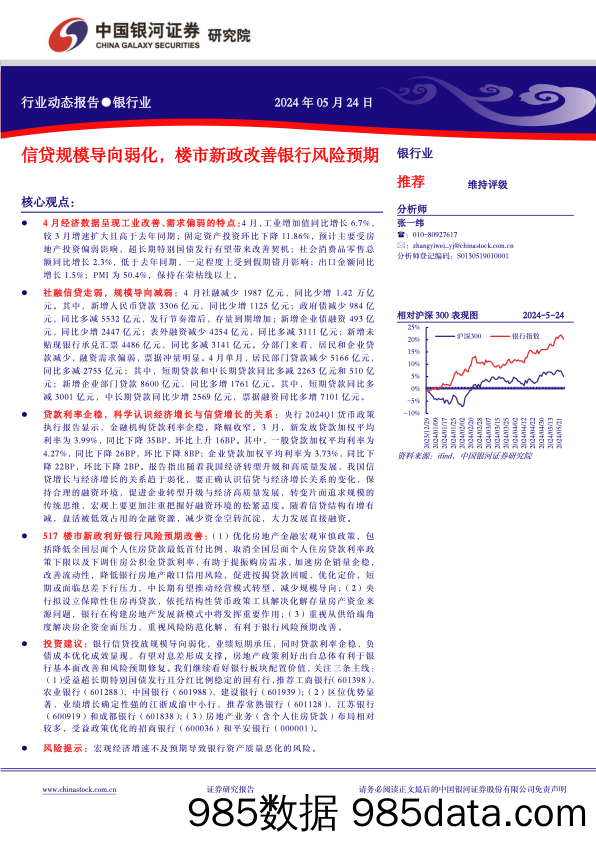 银行业动态报告：信贷规模导向弱化，楼市新政改善银行风险预期-240524-银河证券