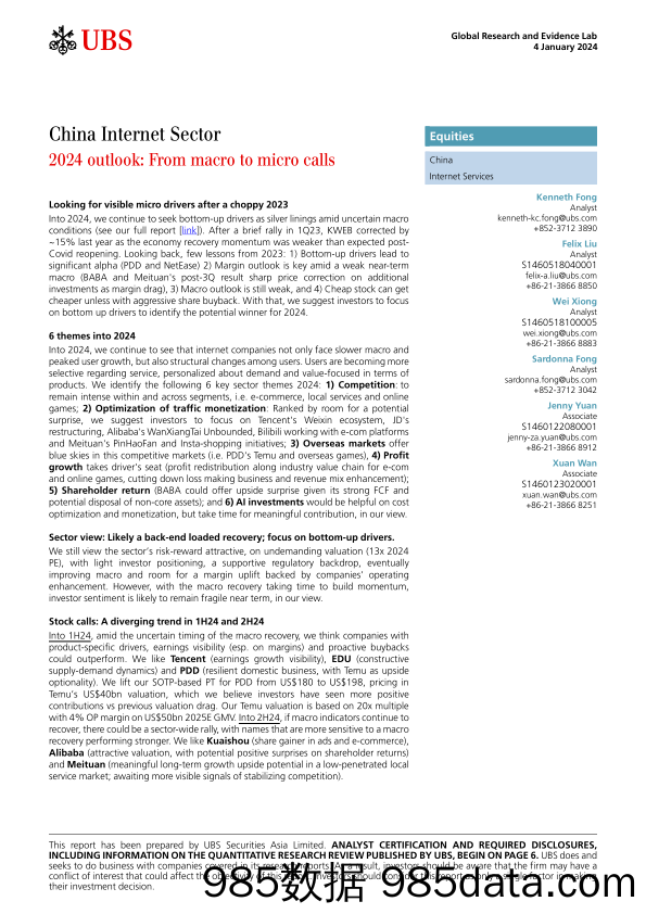 UBS Equities-China Internet Sector _2024 outlook From macro to micro cal...-105736720