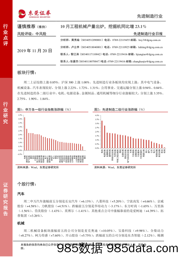 2019-11-20_策略报告_先进制造行业日报：10月工程机械产量出炉，挖掘机同比增23.1%_东莞证券