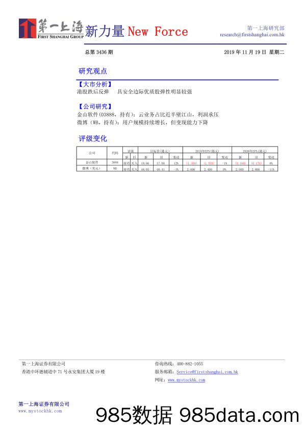 2019-11-22_策略报告_新力量New Force总第3436期_第一上海证券