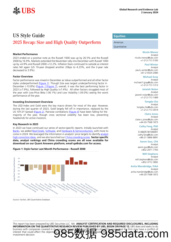 UBS Equities-US Style Guide _2023 Recap Size and High Quality Outperform...-105697592