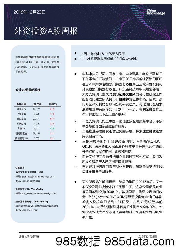 2019-12-23_策略报告_外资投资A股周报_China Knowledge