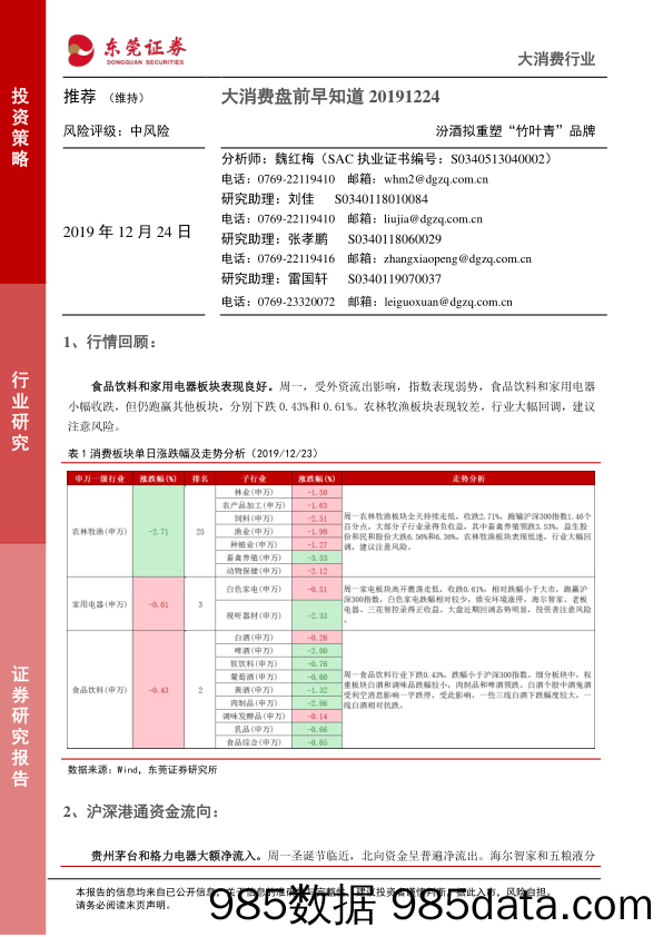 2019-12-24_策略报告_大消费盘前早知道：汾酒拟重塑“竹叶青”品牌_东莞证券