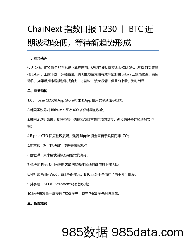 2019-12-31_策略报告_指数日报：BTC近期波动较低，等待新趋势形成_ChaiNext插图