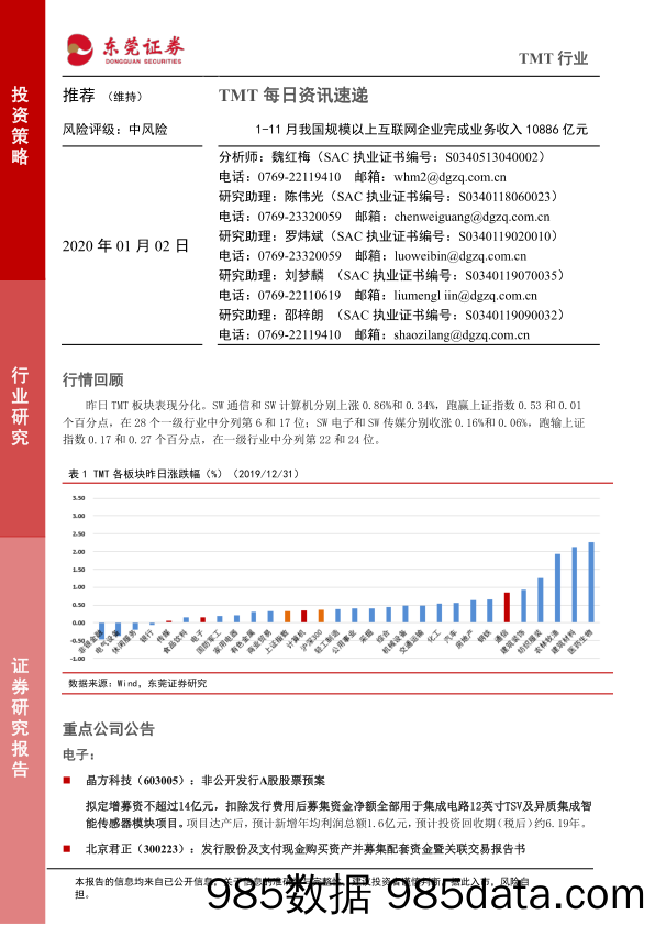 2020-01-02_策略报告_TMT每日资讯速递：1-11月我国规模以上互联网企业完成业务收入10886亿元_东莞证券