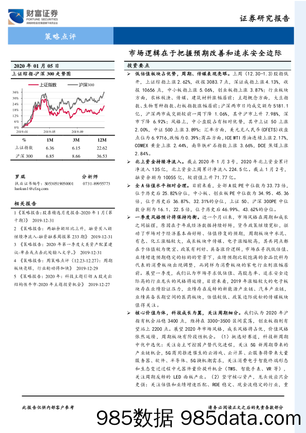 2020-01-06_策略报告_策略点评：市场逻辑在于把握预期改善和追求安全边际_财富证券