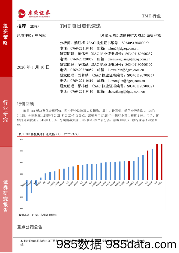 2020-01-10_策略报告_TMT每日资讯速递：LG显示CEO透露将扩大OLED面板产能_东莞证券