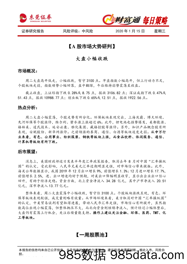 2020-01-15_策略报告_财富通每日策略_东莞证券