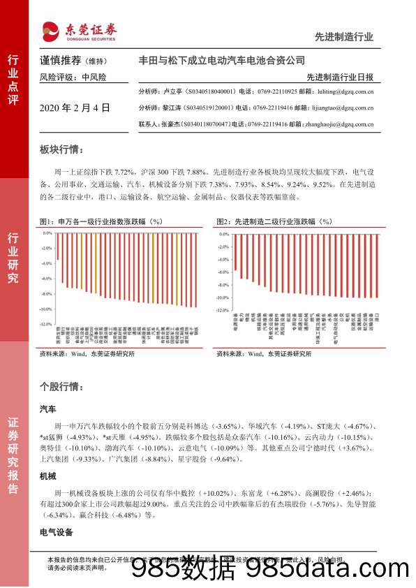 2020-02-05_策略报告_先进制造行业日报：丰田与松下成立电动汽车电池合资公司_东莞证券