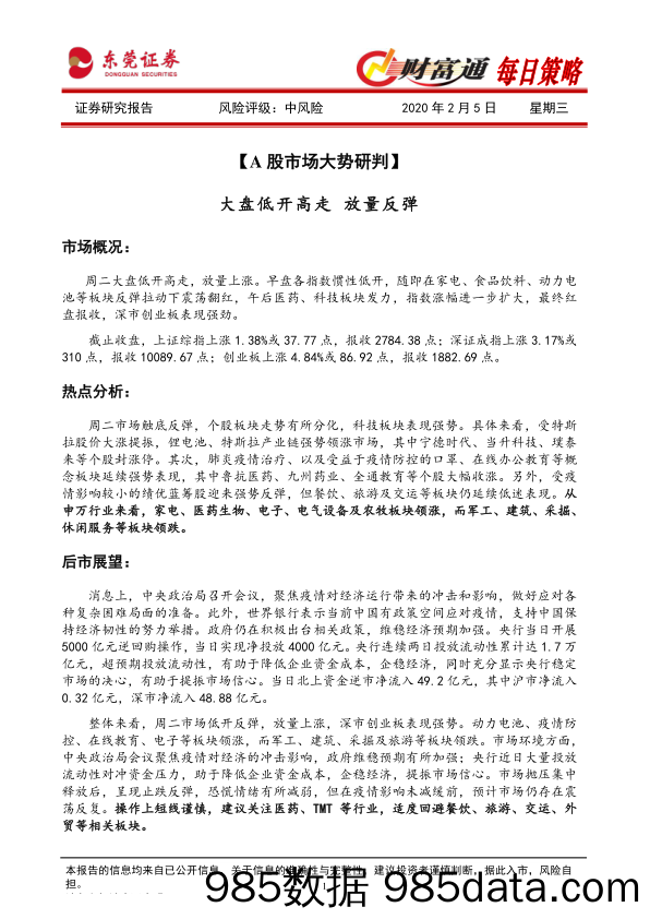 2020-02-05_策略报告_财富通每日策略_东莞证券