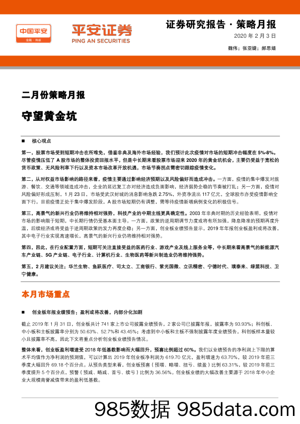 2020-02-07_策略报告_二月份策略月报：守望黄金坑_平安证券