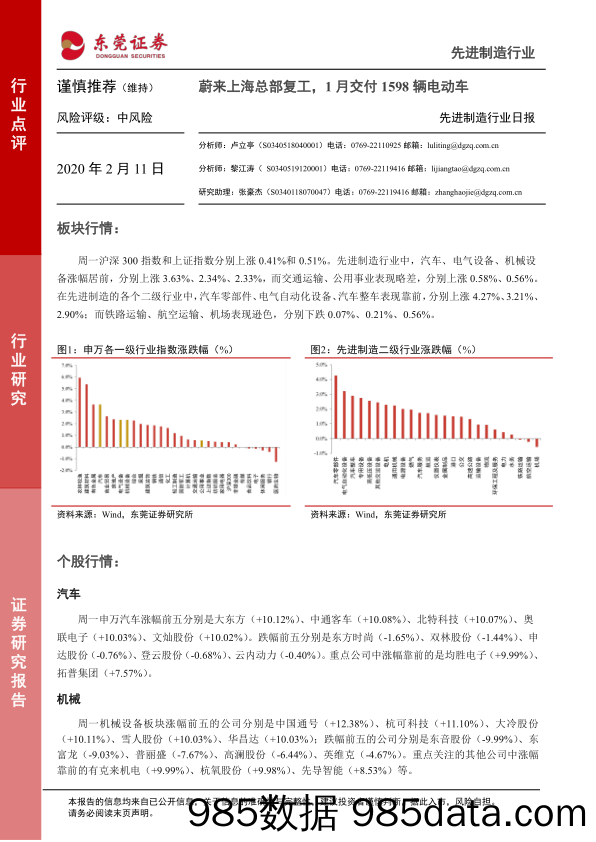 2020-02-11_策略报告_先进制造行业日报：蔚来上海总部复工，1月交付1598辆电动车_东莞证券