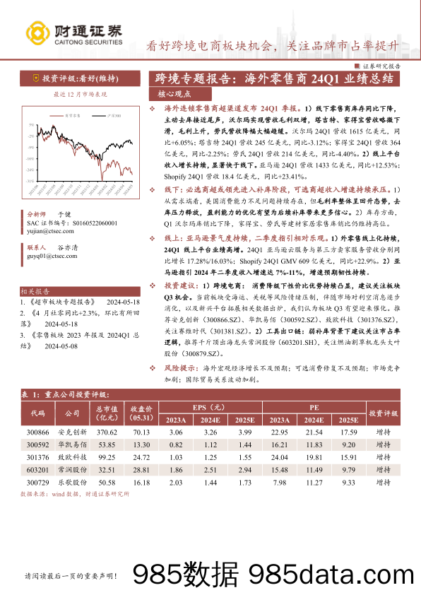 商贸零售行业专题报告：看好跨境电商板块机会，关注品牌市占率提升-240602-财通证券