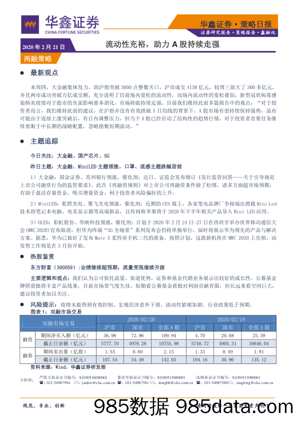 2020-02-21_策略报告_策略日报：流动性充裕，助力A股持续走强_华鑫证券