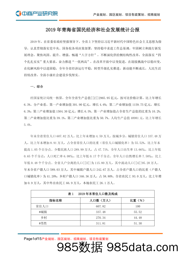 2020-03-04_策略报告_2019年青海省国民经济和社会发展统计公报_中商产业研究院